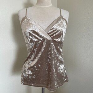 Axcess Liz Claiborne Gold Stretch Velvet Spagetti Top Satin Trim M